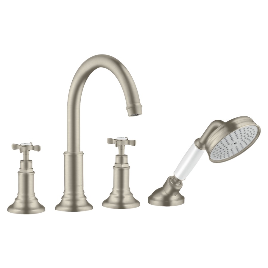 Garniture de rempl. MONTREUX
4-trous, goulot pour gorge
de baignoire S 196 mm
2 robinets, douche à main
extensible, set final pour
montage sur gorge de baignoire
sans set de base 758 023
groupe acoustique I