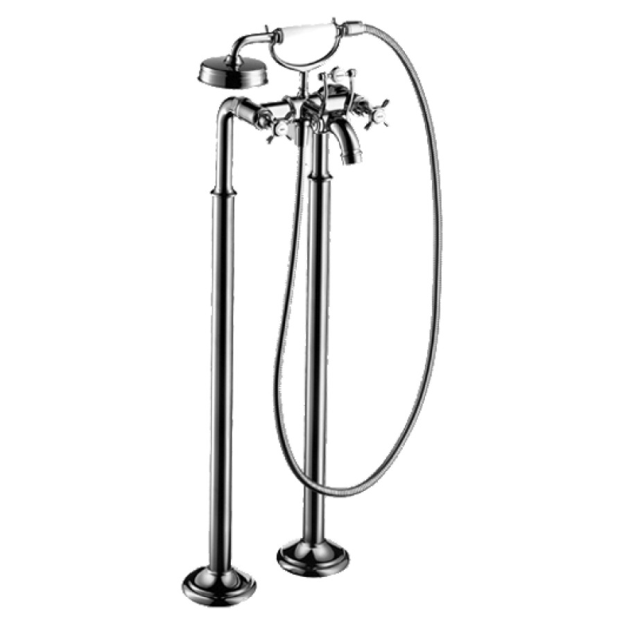 Batterie de bain MONTREUX
E 170 mm, S 234 mm, goulot
fixe, H jusqu'à aérateur
634-714 mm, avec colonnes
pour montage à pose libre
tuyau, douche
sans corps à encastrer 757 713
groupe acoustique I