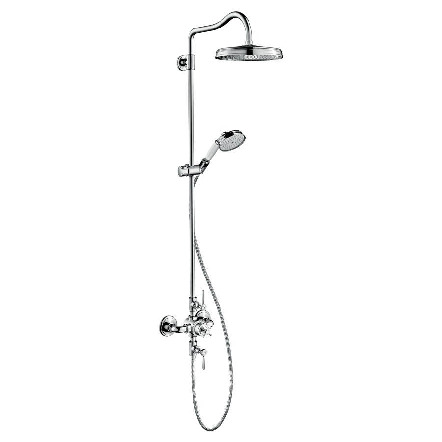 Système de douche MONTREUX
thermostat 1/2", inverseur
douche à main 1Jet, tuyau de
douche 160 cm, pomme de douche
D 240 mm, bras de douche 43 cm
groupe acoustique NT