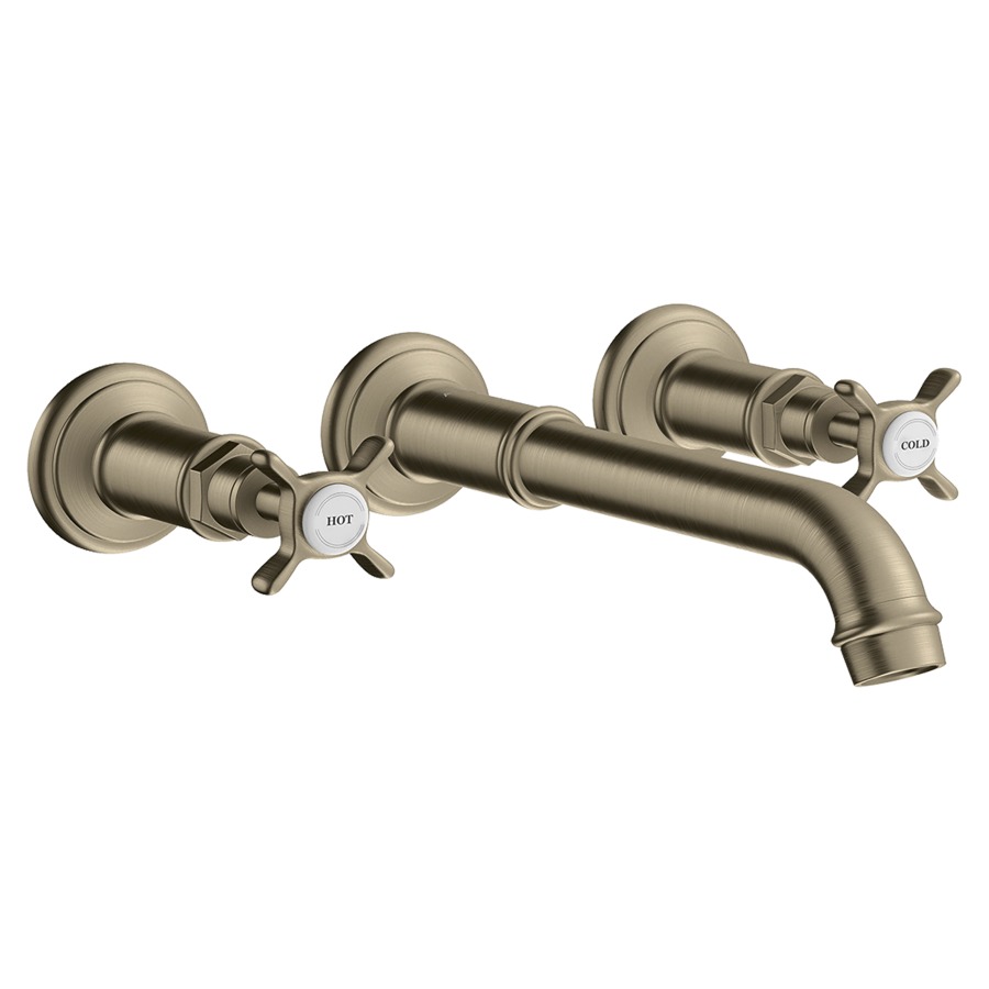 Batt. murale 3-trous MONTREUX
2 robinets latéraux E 200 mm
goulot mural S 165-225 mm
avec soupape à grille non
verouillable, débit 5 l/min
sans corps à encastrer 757 051
groupe acoustique NT