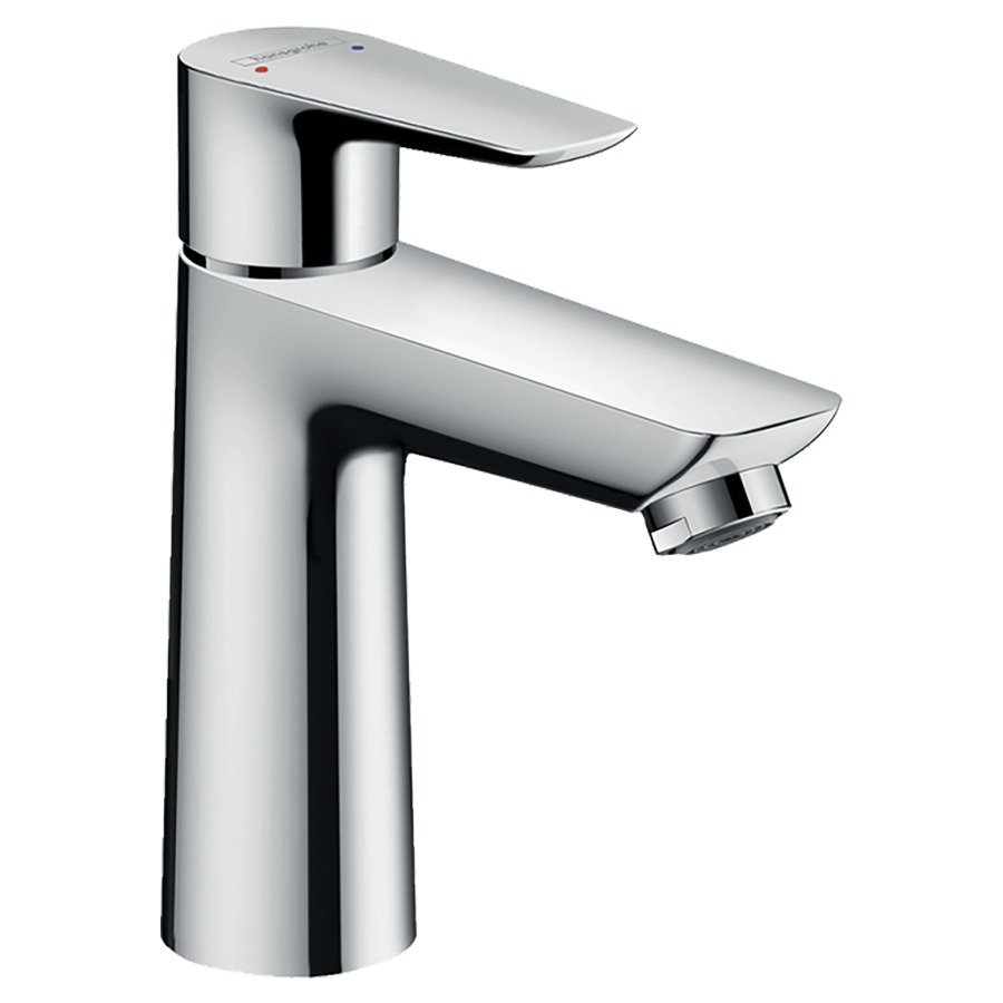 Mélangeur de lavabo TALIS E
S 112 mm, goulot fixe
débit 5 l/min, vidage
excentrique, groupe
acoustique I