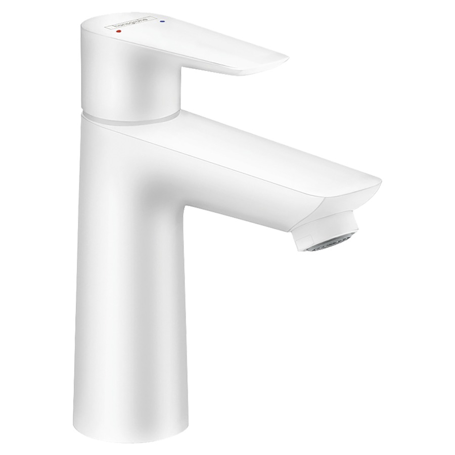 Mélangeur de lavabo TALIS E
S 112 mm, goulot fixe
débit 5 l/min, vidage
excentrique, groupe
acoustique I