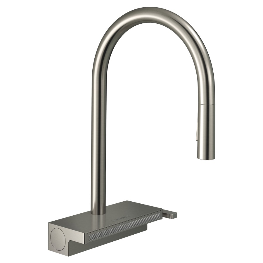 Mélangeur d'évier AQUNO SELECT
M81 170
S 220 mm, goulot orientable
60/110/150°, douche
estensible 3jet, débit 8 l/min
avec sBox, groupe acoustique I