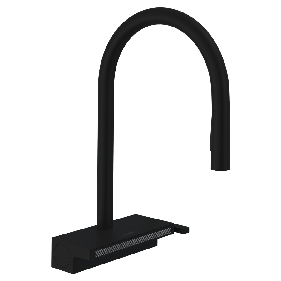 Mélangeur d'évier AQUNO SELECT
M81 170
S 220 mm, goulot orientable
60/110/150°, douche
estensible 3jet, débit 8 l/min
avec sBox, groupe acoustique I