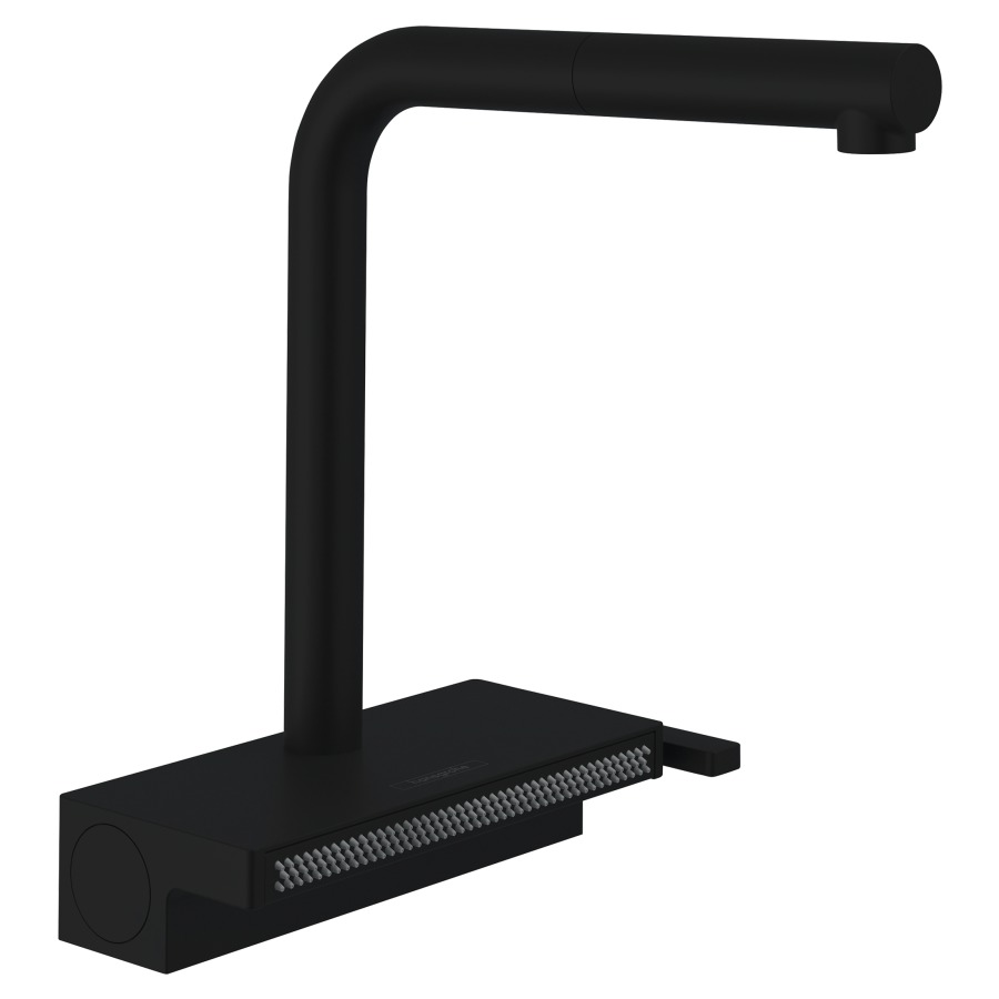 Mélangeur d'évier AQUNO SELECT
M81 250
S 210 mm, goulot orientable
60/110/150°, douche
estensible 2jet, débit
5,9 l/min, avec sBox
groupe acoustique I