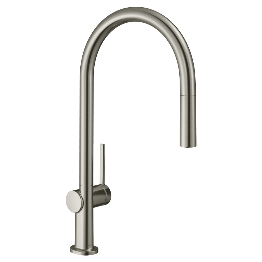 Mélangeur d'évier TALIS M54
210
S 223 mm, goulot orientable
60/110/150/360°, douche
estensible 1jet, débit 7 l/min
avec sBox, groupe acoustique I