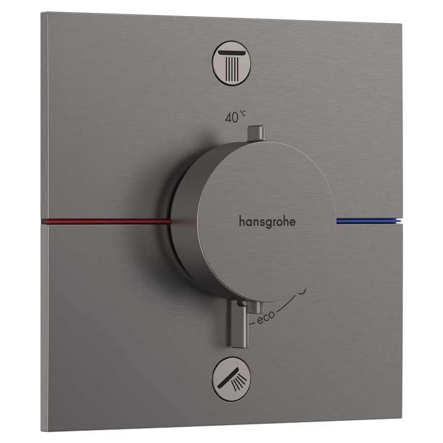 Thermostat SHOWERSELECT
COMFORT E UP
set de montage final
15,5 x 15,5 cm, pour commander
2 fonctions, robinet
Start/Stop, bouton Select
débit 26 l/min, avec
combinaison de sécurité, sans
corps à encastrer 757 049