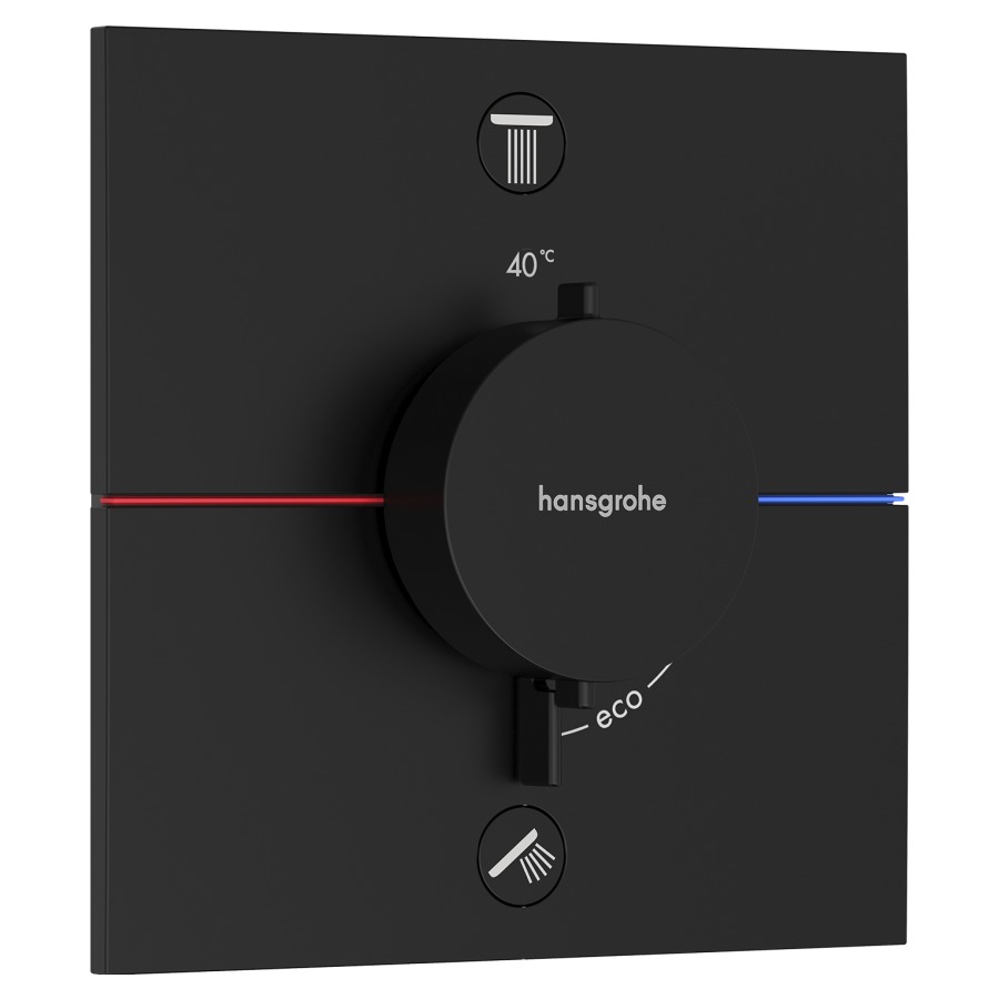 Thermostat SHOWERSELECT
COMFORT E UP
set de montage final
15,5 x 15,5 cm, pour commander
2 fonctions, robinet
Start/Stop, bouton Select
débit 26 l/min, avec
combinaison de sécurité, sans
corps à encastrer 757 049
