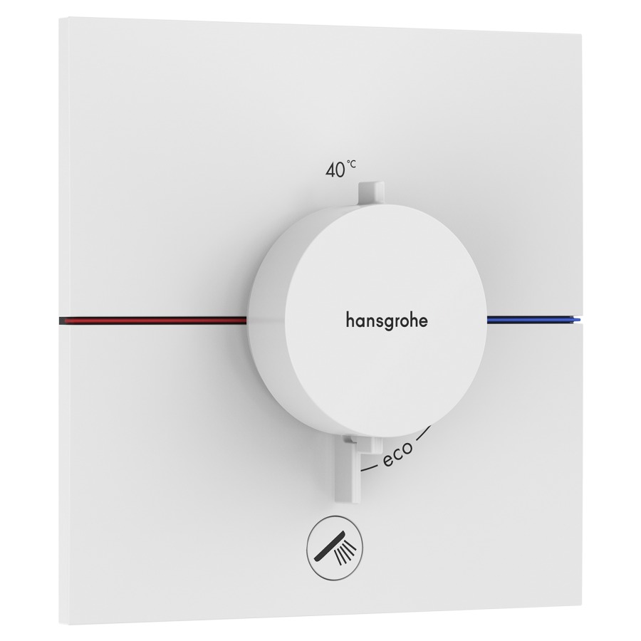 Thermostat SHOWERSELECT
COMFORT E UP
set de montage final
15,5 x 15,5 cm, pour commander
1 fonction et une sortie
supplémentaire, robinet
Start/Stop, bouton Select
débit 32,8 l/min, sans corps à
encastrer 757 049