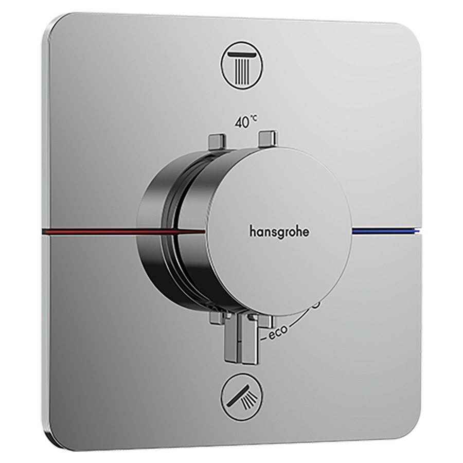 Thermostat SHOWERSELECT
COMFORT Q UP
set de montage final
15,5 x 15,5 cm, pour commander
2 fonctions, robinet
Start/Stop, bouton Select
débit 22,1 l/min, sans corps à
encastrer 757 049
