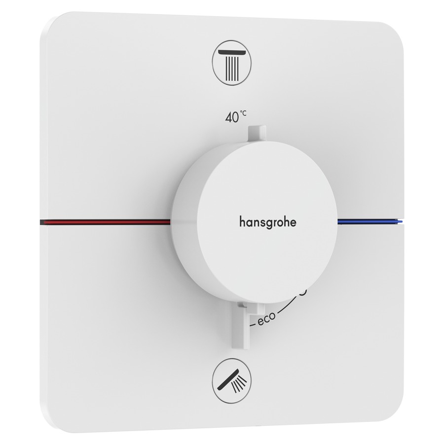 Thermostat SHOWERSELECT
COMFORT Q UP
set de montage final
15,5 x 15,5 cm, pour commander
2 fonctions, robinet
Start/Stop, bouton Select
débit 26 l/min, avec
combinaison de sécurité, sans
corps à encastrer 757 049