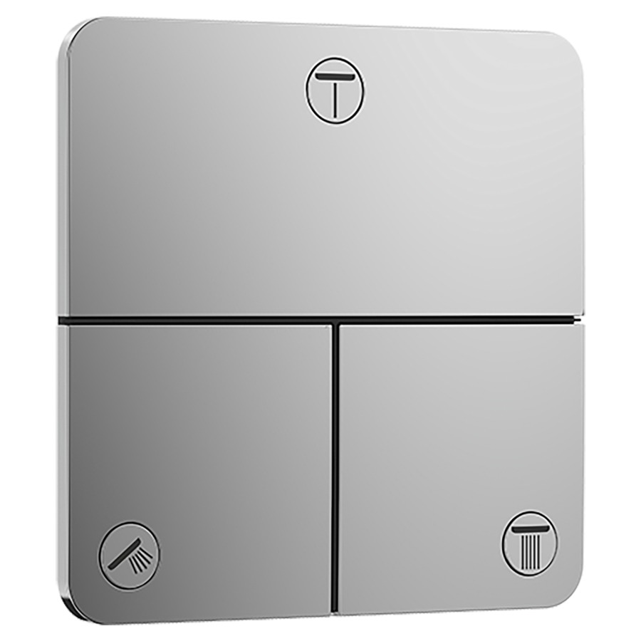 Robinet UP SHOWERSELECT
COMFORT Q
set de montage final
15,5 x 15,5 cm, pour commander
3 fonctions, robinet
Start/Stop, bouton Select
débit 32 l/min, sans corps à
encastrer 757 049
