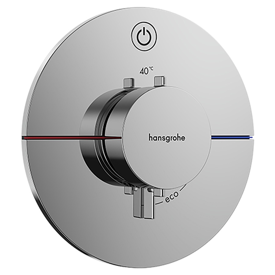 Thermostat SHOWERSELECT
COMFORT S UP
set de montage final
D 15,5 cm, pour commander
1 fonction, robinet Start/Stop
bouton Select, débit
20,3 l/min, sans corps à
encastrer 757 049