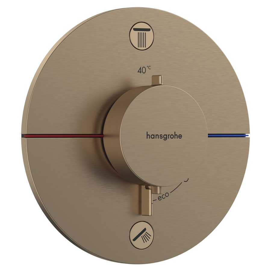 Thermostat SHOWERSELECT
COMFORT S UP
set de montage final
D 15,5 cm, pour commander
2 fonctions, robinet
Start/Stop, bouton Select
débit 22,1 l/min, sans corps à
encastrer 757 049