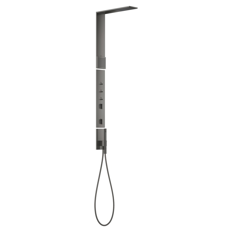 Douchepaneel SHOWERCOMPOSITION
avec thermostat
S 324 mm, douche de tête
11 x 22 cm, 1jet PowderRain
avec douche d'épaule
PowderRain, douche à main
bâton, tuyau de douche
sans corps à encastrer 758 087