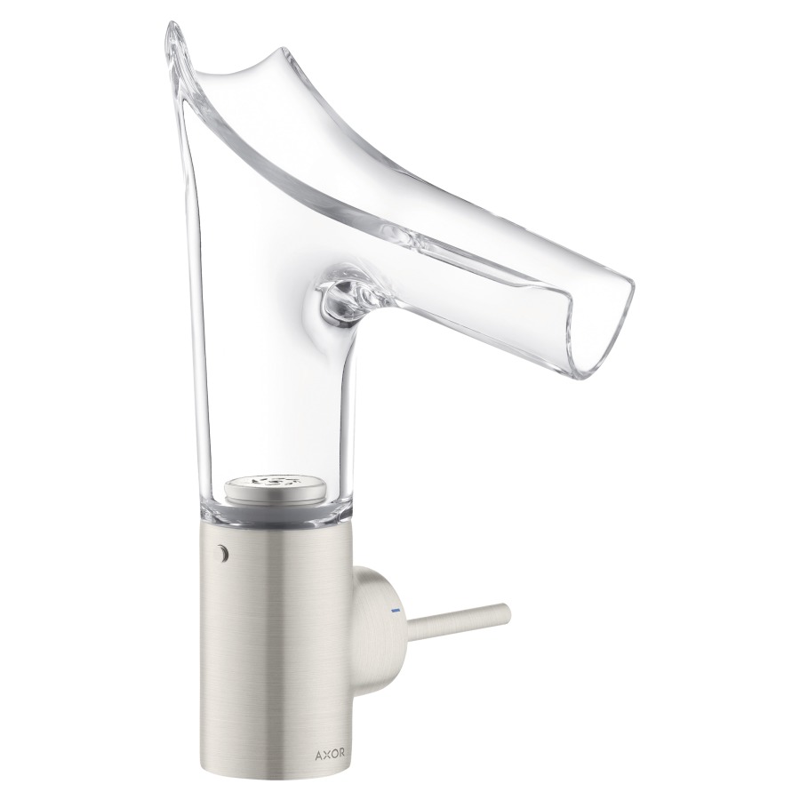 Mélangeur de lavabo STARCK V
S 125 mm, H 141 mm
goulot orientable, plage de
pivotement en réglable
120° ou 145°, commande à
gauche ou à droite
soupape d'écoulement
débit 4 l/min, tuyaux de
raccordement flexibles 3/8"
n'est pas recommandé pour le
secteur public ou demi-public
groupe acoustique NT