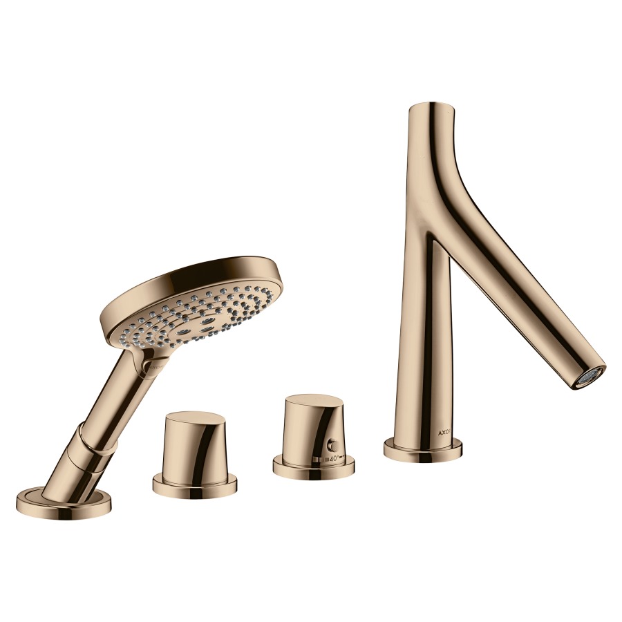 Garniture de rempliss. STARCK
ORGANIC 4 trous thermostat
goulot pour gorge de baignoire
S 190 mm, avec robinet d'arrêt
e inverseur, douche à main
Raindance S 100 Air, set final
pour montage sur gorge de
baignoire, sans corps à
encastrer 758 027, groupe
acoustique NT