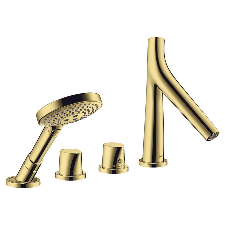 Garniture de rempliss. STARCK
ORGANIC 4 trous thermostat
goulot pour gorge de baignoire
S 190 mm, avec robinet d'arrêt
e inverseur, douche à main
Raindance S 100 Air, set final
pour montage sur gorge de
baignoire, sans corps à
encastrer 758 027, groupe
acoustique NT