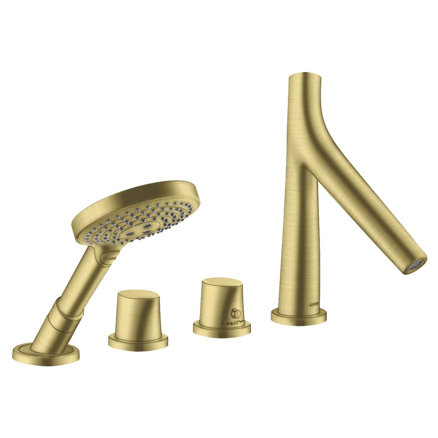 Garniture de rempliss. STARCK
ORGANIC 4 trous thermostat
goulot pour gorge de baignoire
S 190 mm, avec robinet d'arrêt
e inverseur, douche à main
Raindance S 100 Air, set final
pour montage sur bord carrelé
sans corps à encastrer 758 028
groupe acoustique NT