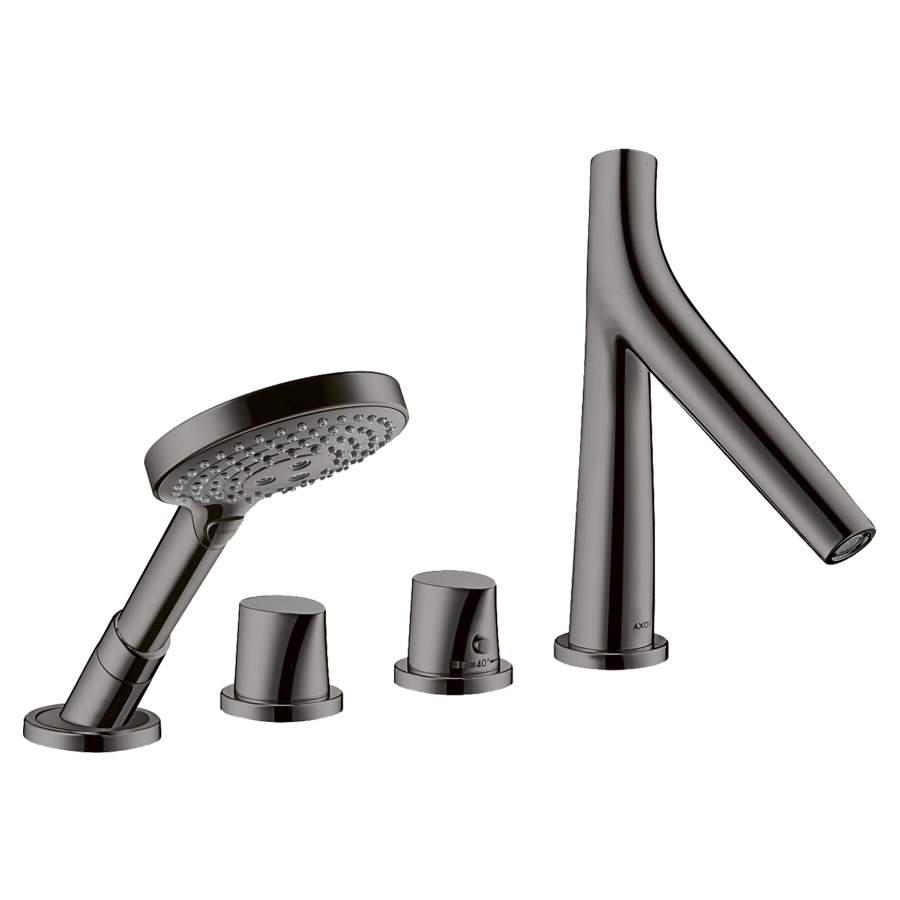 Garniture de rempliss. STARCK
ORGANIC 4 trous thermostat
goulot pour gorge de baignoire
S 190 mm, avec robinet d'arrêt
e inverseur, douche à main
Raindance S 100 Air, set final
pour montage sur bord carrelé
sans corps à encastrer 758 028
groupe acoustique NT