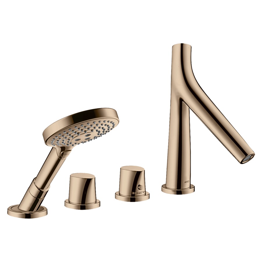 Garniture de rempliss. STARCK
ORGANIC 4 trous thermostat
goulot pour gorge de baignoire
S 190 mm, avec robinet d'arrêt
e inverseur, douche à main
Raindance S 100 Air, set final
pour montage sur bord carrelé
sans corps à encastrer 758 028
groupe acoustique NT