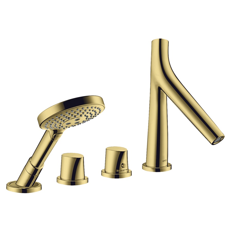 Garniture de rempliss. STARCK
ORGANIC 4 trous thermostat
goulot pour gorge de baignoire
S 190 mm, avec robinet d'arrêt
e inverseur, douche à main
Raindance S 100 Air, set final
pour montage sur bord carrelé
sans corps à encastrer 758 028
groupe acoustique NT