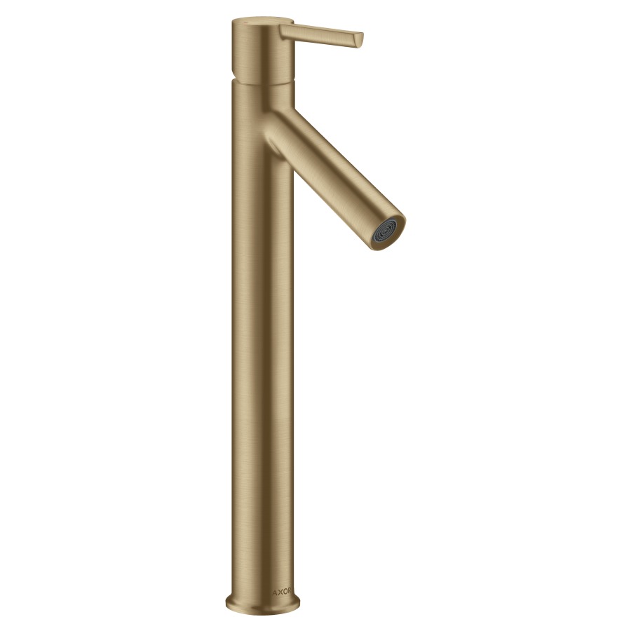 Mélangeur de lavabo STARCK
S 107 mm, goulot fixe
haute colonne
H jusqu'à aérateur 248 mm
H levier ouvert 391 mm
avec soupape à grille non
verouillable, débit 5 l/min
groupe acoustique I