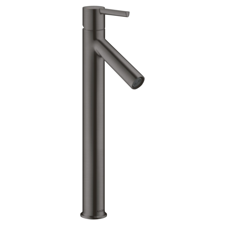 Mélangeur de lavabo STARCK
S 107 mm, goulot fixe
haute colonne
H jusqu'à aérateur 248 mm
H levier ouvert 391 mm
avec soupape à grille non
verouillable, débit 5 l/min
groupe acoustique I