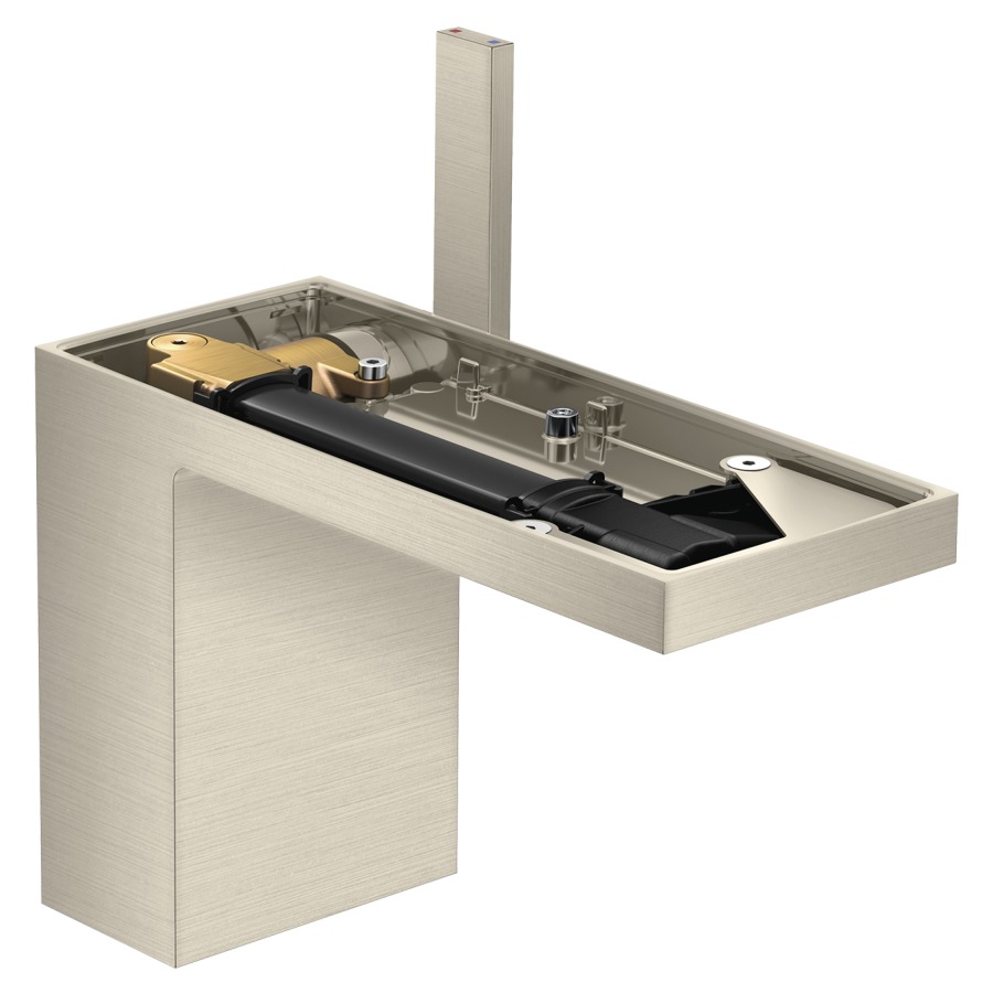 Mélangeur de lavabo MyEdition
S 150 mm, goulot fixe
hauteur d'écoulement 110 mm
avec vidage Push-Open
débit 5 l/min, sans plaque
de recouvrement 758 355