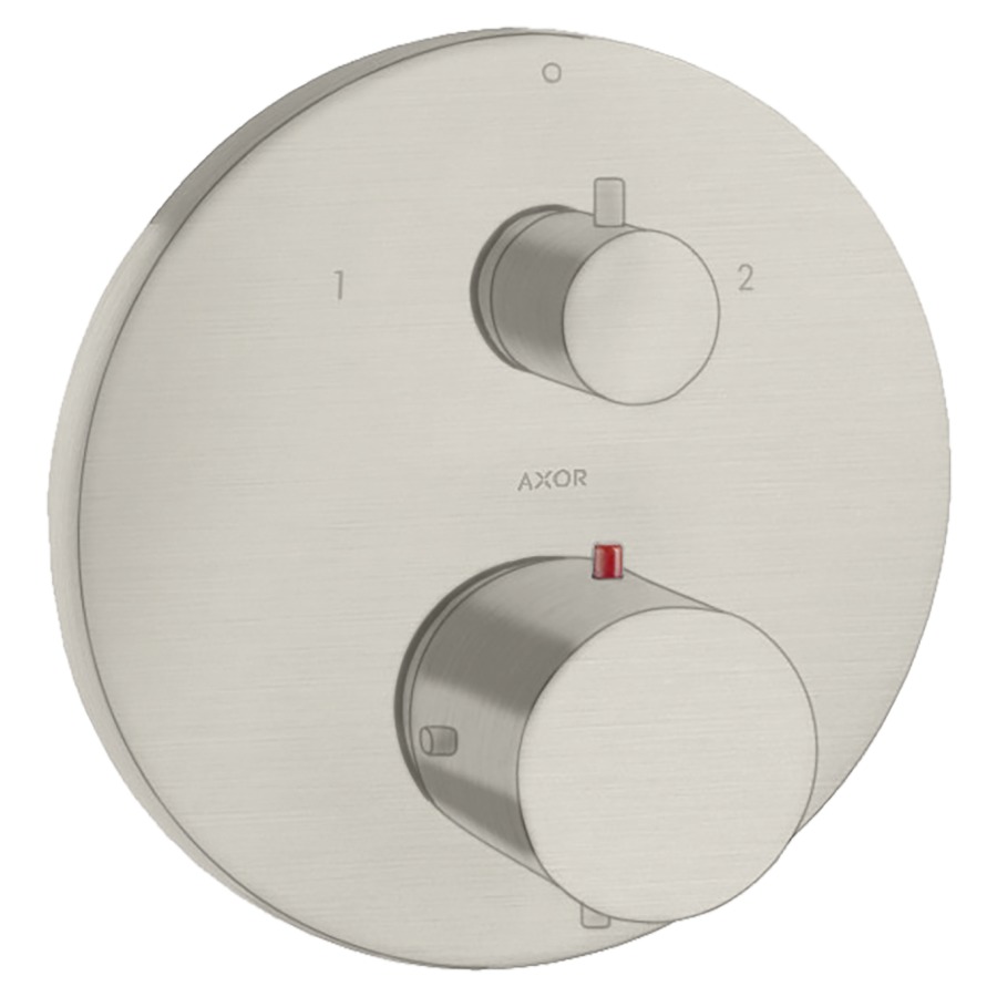 Thermostat STARCK UP
set de montage final, D 17 cm
avec robinet d'arrêt et
inverseur, sans corps à
encastrer 757 011, débit
26 l/min, groupe acoustique I