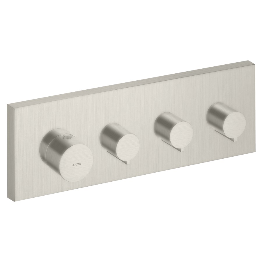 Module Thermostat STARCK UP
set de montage final, plaque
de recouvrement 12 x 36 cm
thermostat Highflow
avec 3 robinets d'arrêt
sans corps à encastrer 757 031
groupe acoustique II