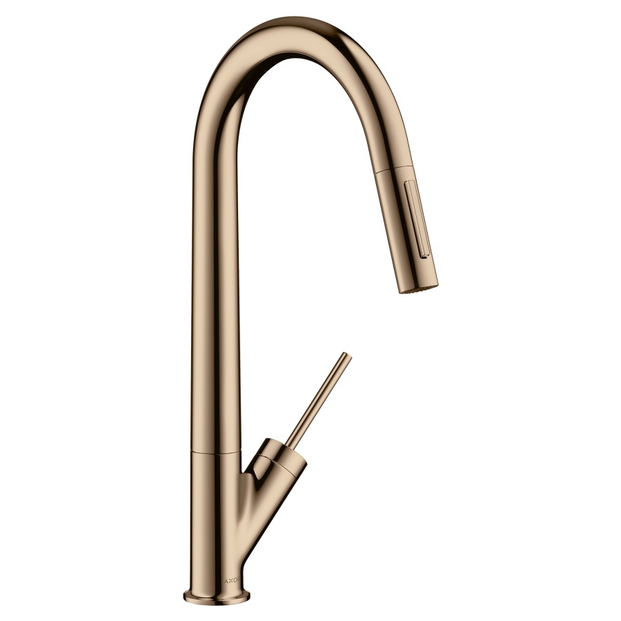 Mélangeur d'évier STARCK
S 235 mm goulot orientable
110/150°, douche extensible
réglable, cartouche Joystick
poignée cylindrique position
à gauche ou à droite
débit 9,5 l/min
groupe acoustique I
