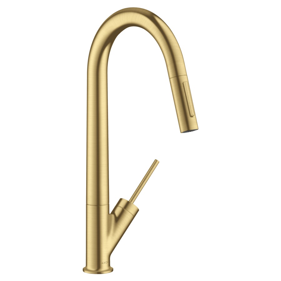 Mélangeur d'évier STARCK
S 235 mm goulot orientable
110/150°, douche extensible
réglable, cartouche Joystick
poignée cylindrique position
à gauche ou à droite
débit 9,5 l/min
groupe acoustique I