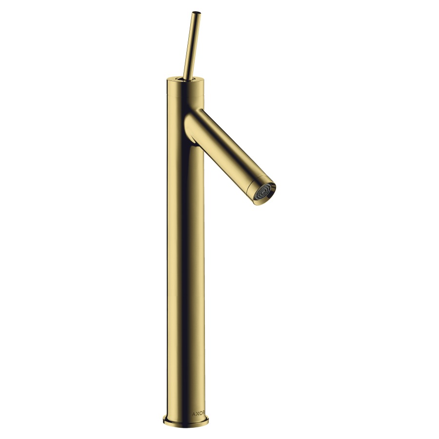 Mélangeur de lavabo STARCK
S 112 mm, goulot fixe
haute colonne
H jusqu'à aérateur 412 mm
H levier ouvert 412 mm
avec soupape à grille non
verouillable, débit 5 l/min
groupe acoustique I