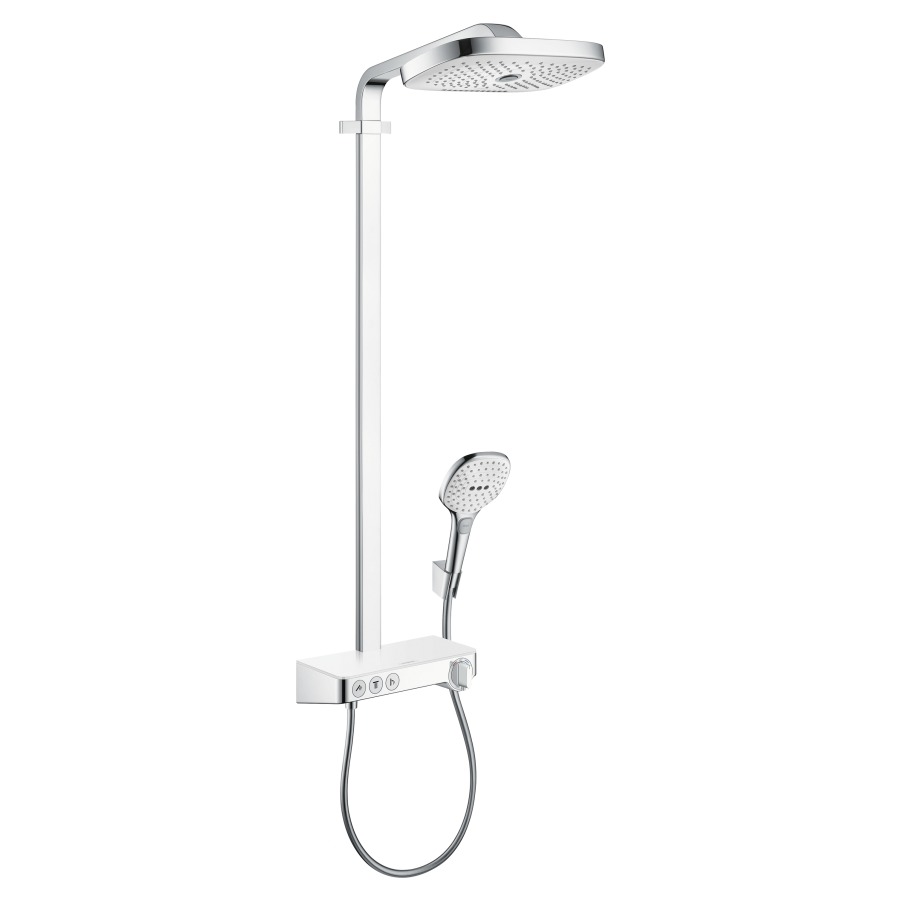 Système de douche RAINDANCE
SELECT, E 300 3jet
E 138-162 m, mélangeur
de douche thermostat 1/2"
robinet d'arrêt inverseur
tablette en verre
douche de tête Raindance
Select E 300 3jet 300 x 160 mm
réglabe par bouton-poussoir
douche à main Raindance Select
E120 3jet, bras de douche
380 mm, tuyau de douche
160 cm, groupe acoustique I