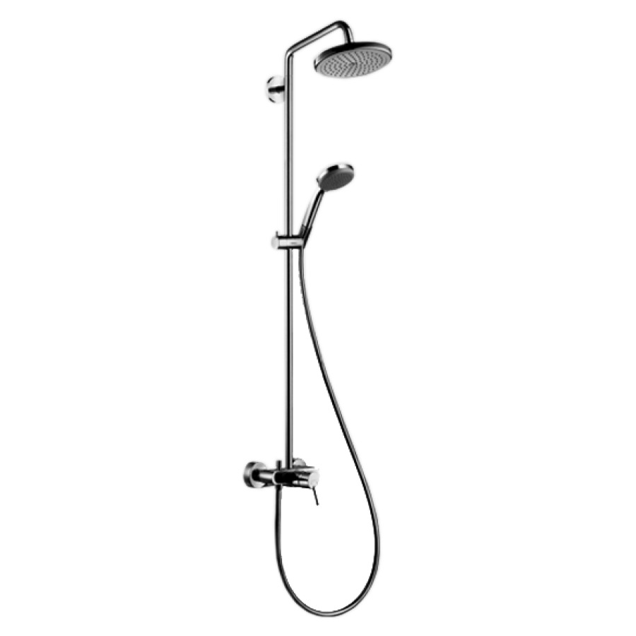Système de douche CROMA 220
Air 1jet
E 138-162 mm, mélangeur
de douche 1/2", inverseur
douche de tête Croma D 220 mm
Quick Clean, bras de douche
S 400 mm, orientable
douche à main Croma 100 Vario
tuyau de douche Isiflex 160 cm
groupe acoustique I