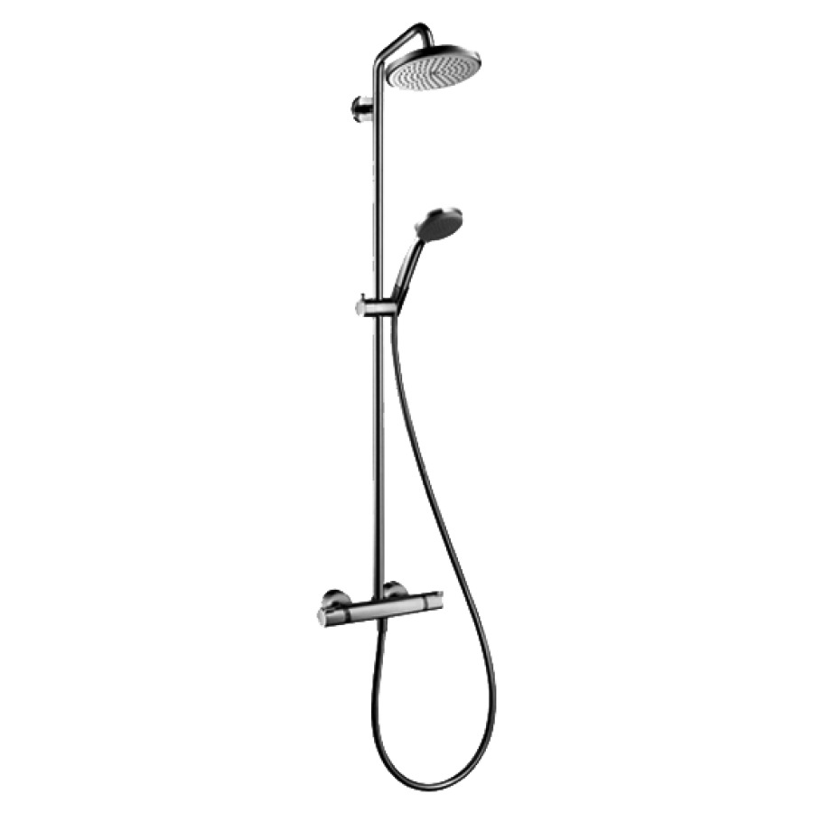 Système de douche CROMA 220
Air 1jet
E 138-162 mm, mélangeur
de douche thermostat 1/2"
robinet d'arrêt inverseur
douche de tête Croma D 220 mm
Quick Clean, bras de douche
S 400 mm, orientable
douche à main Croma 100 Vario
tuyau de douche Isiflex 160 cm
groupe acoustique I