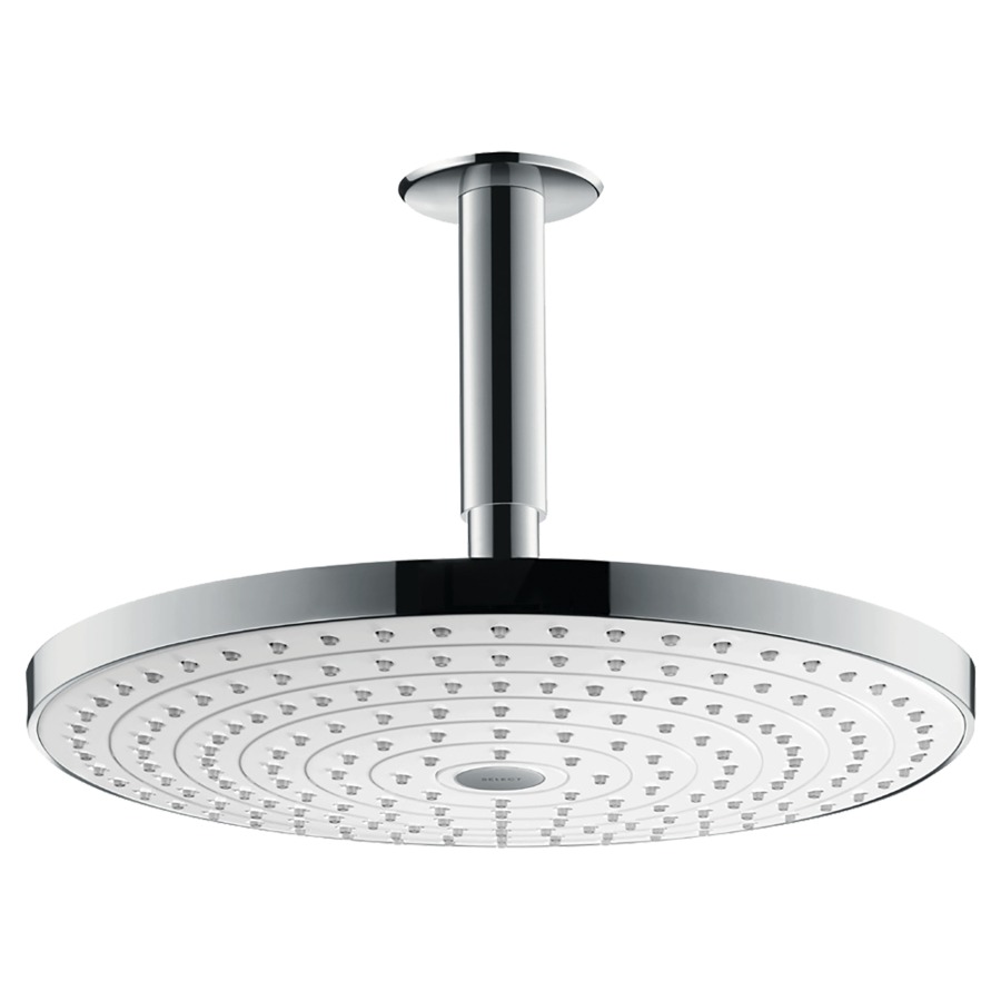 Douche au plafond RAINDANCE
SELECT S 300, S 100 mm
D 300 mm, 1/2", 2jet, réglable
poussoir, Quick Clean, système
anticalcaire, rotule
bras de douche pour montage
au plafond, débit 17 l/min
groupe acoustique NT