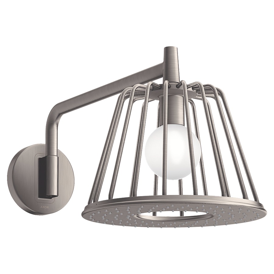 Douche murale LAMPSHOWER NENDO
S 428 mm, D 275 mm, 1/2", 1jet
Quick Clean, orientable
amovible, bras de douche pour
montage mural, avec éclairage
intégré 12 V, 5 W, 100-240 V
50-60 Hz, IPX5, 7 m câble
d'éclairage et transformateur
débit 12 l/min, sans corps à
encastrer 758 788, groupe
acoustique NT