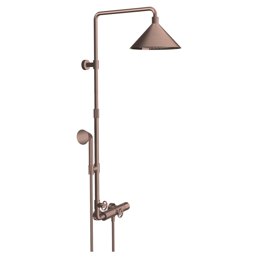 Système de douche BY FRONT
E 138-162 mm
thermostat 1/2" AP, inverseur
pomme de douche Raindance
Select S 240 2jet D 279 mm
Quick Clean, débit Rain
17 l/min, débit RainAir
16 l/min, réglable par bouton-
poussoir, pomme de douche
hauteur réglable 300 mm, bras
de douche A 400 mm, douche
à main Front 1jet D 85 mm
Quick Clean, débit 9 l/min
support, tuyau de douche
160 cm, groupe acoustique I