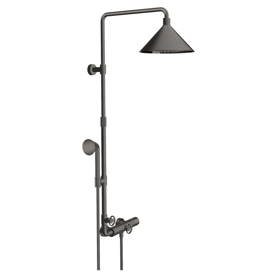 Système de douche BY FRONT
E 138-162 mm
thermostat 1/2" AP, inverseur
pomme de douche Raindance
Select S 240 2jet D 279 mm
Quick Clean, débit Rain
17 l/min, débit RainAir
16 l/min, réglable par bouton-
poussoir, pomme de douche
hauteur réglable 300 mm, bras
de douche A 400 mm, douche
à main Front 1jet D 85 mm
Quick Clean, débit 9 l/min
support, tuyau de douche
160 cm, groupe acoustique I