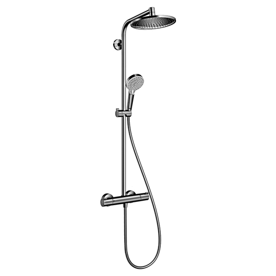 Système de douche CROMETTA
S 240 1JET, mélangeur
de douche thermostat 1/2"
robinet d'arrêt inverseur
douche de tête Crometta S 240
1jet D 240 mm, Quick Clean
bras de douche 350 mm, douche
à main Crometta Vario, tuyau
de douche, Isiflex 160 cm
débit 16 l/min
groupe acoustique I