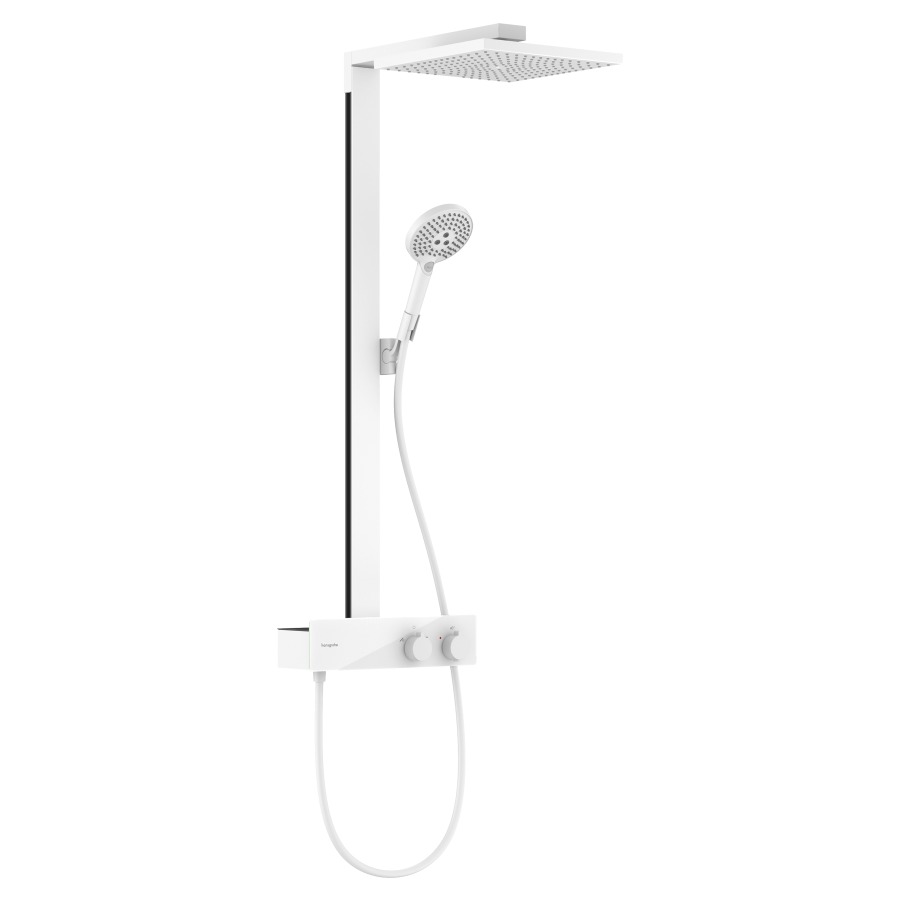 Système de douche RAINDANCE
SELECT E 300 1jet
E 138-162 mm, mélangeur de
douche thermostat 1/2"
douche de tête Raindance E 300
Air 1jet 300 x 300 mm, douche
à main Raindance S 120
3jet, bras de douche 405 mm
tuyau de douche 160 cm
groupe acoustique II