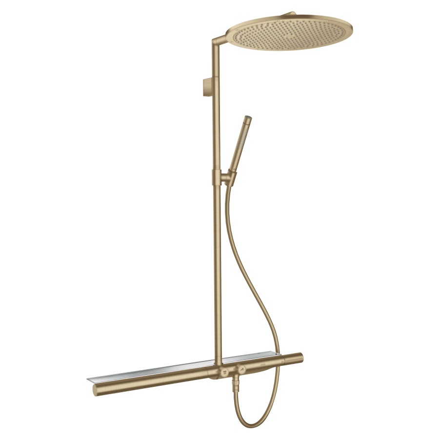 Système de douche SHOWER
SOLUTIONS 800 1jet
thermostat, pour commander 2
fonctions, douche de tête 350
1jet D 35 cm, douche à main
2jet, tuyau de douche 160 cm
plateau en verre de sécurité
groupe acoustique I