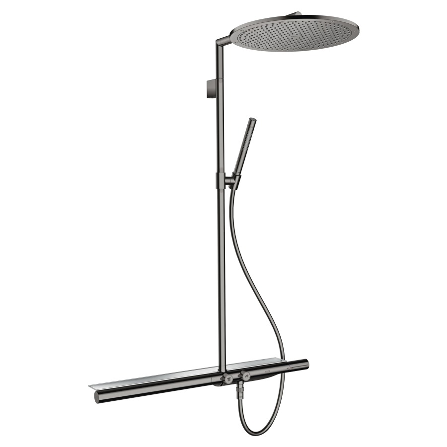 Système de douche SHOWER
SOLUTIONS 800 1jet
thermostat, pour commander 2
fonctions, douche de tête 350
1jet D 35 cm, douche à main
2jet, tuyau de douche 160 cm
plateau en verre de sécurité
groupe acoustique I