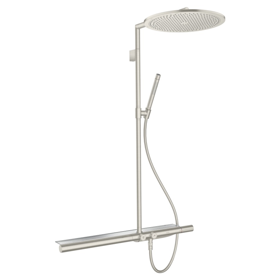 Système de douche SHOWER
SOLUTIONS 800 1jet
thermostat, pour commander 2
fonctions, douche de tête 350
1jet D 35 cm, douche à main
2jet, tuyau de douche 160 cm
plateau en verre de sécurité
groupe acoustique I