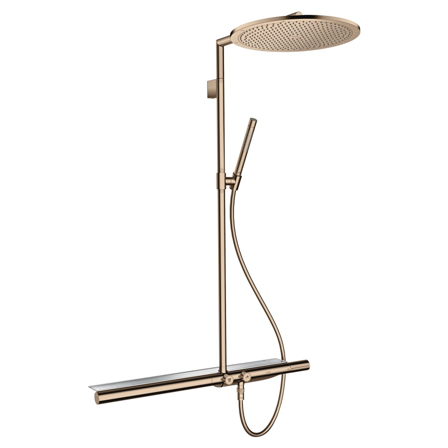 Système de douche SHOWER
SOLUTIONS 800 1jet
thermostat, pour commander 2
fonctions, douche de tête 350
1jet D 35 cm, douche à main
2jet, tuyau de douche 160 cm
plateau en verre de sécurité
groupe acoustique I
