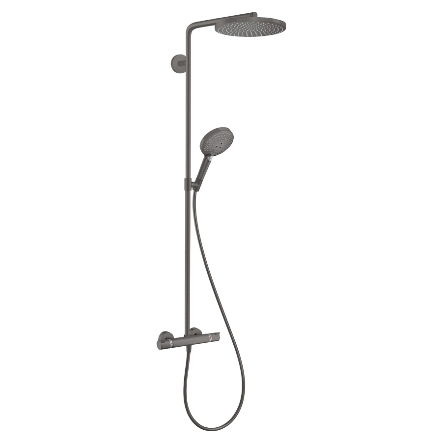 Système de douche RAINDANCE
SELECT S 240 1jet, PowderRain
E 138-162 mm, thermostat
Ecostat Comfort, robinet
d'arrêt inverseur, douche de
tête Raindance S 240, D 240 mm
bras de douche S 398 mm
orientable, douche à main
Raindance Select, tuyau de
douche Isiflex
groupe acoustique NT