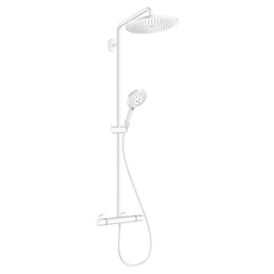 Système de douche CROMA SELECT
S, E 138-162 mm, EcoSmart
Quick Clean, thermostat
Ecostat Comfort, douche de
tête Croma D 280 mm
douche à main Raindance Select
S 120 3jet, bras de douche
400 mm, orientable, tuyau de
douche, débit 9 l/min