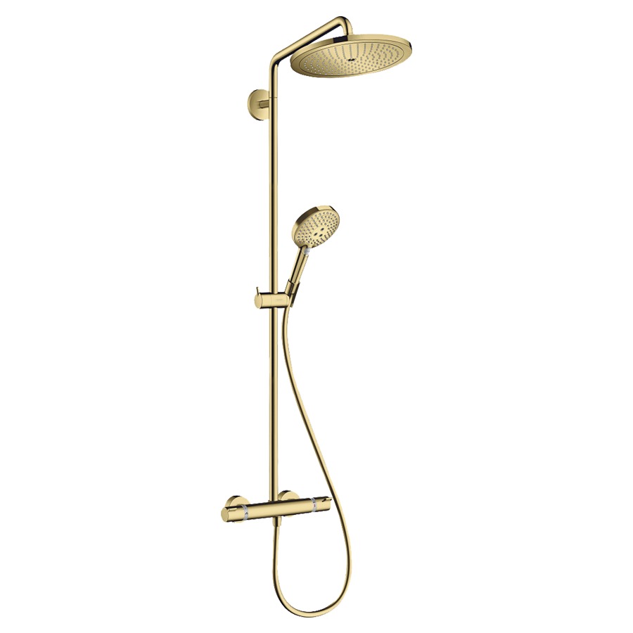 Système de douche CROMA SELECT
S, E 138-162 mm, EcoSmart
Quick Clean, thermostat
Ecostat Comfort, douche de
tête Croma D 280 mm
douche à main Raindance Select
S 120 3jet, bras de douche
400 mm, orientable, tuyau de
douche, débit 9 l/min